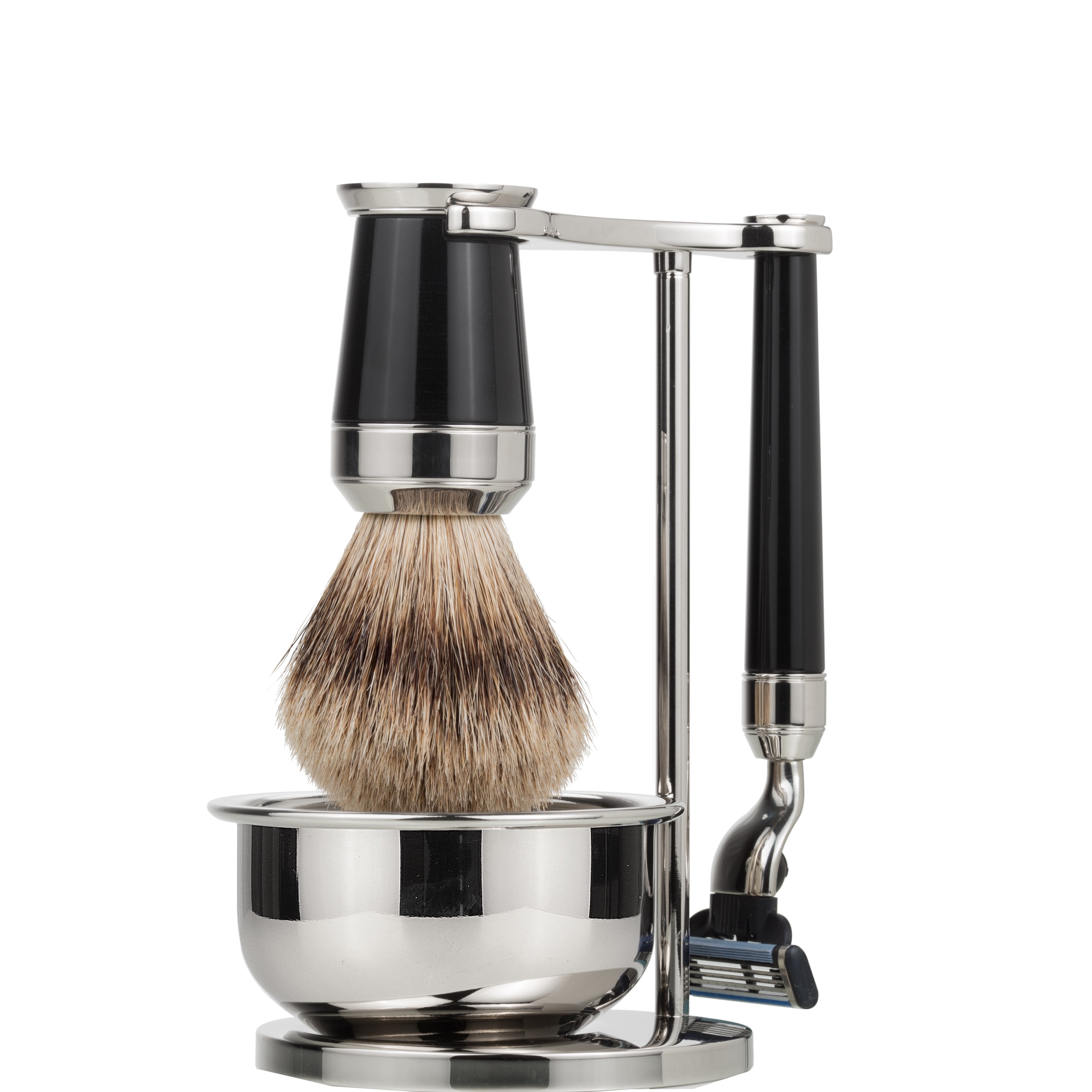 Mondial 1908 Scheerset Premium Mach3 Silvertip Dashaar Zwart - 1.1 - ST-9100-NMT3
