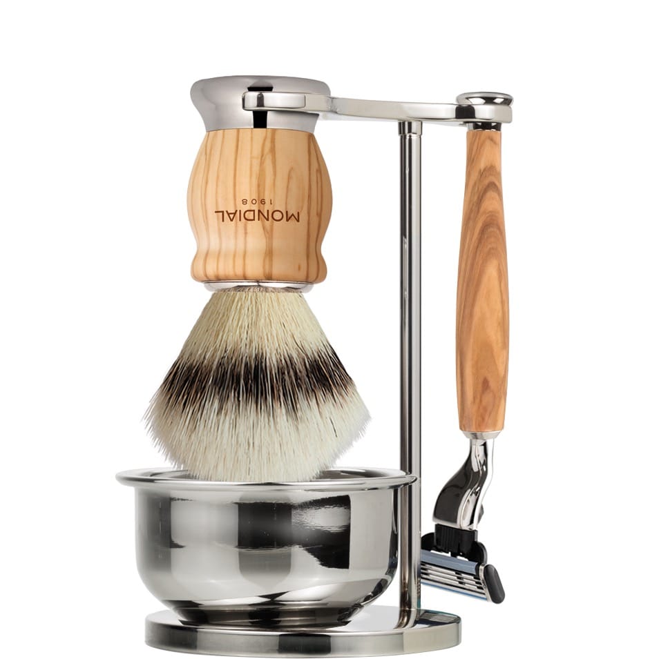 Scheerset & Bowl Oliver Mach3 - Silvertip Fibre - Olijf