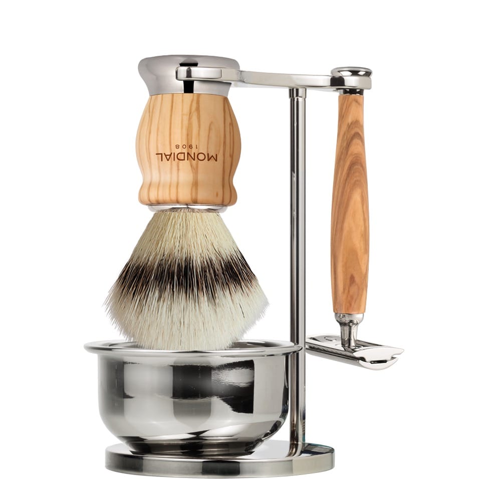 Scheerset & Bowl Oliver Safety Razor - Silvertip Fibre - Olijf