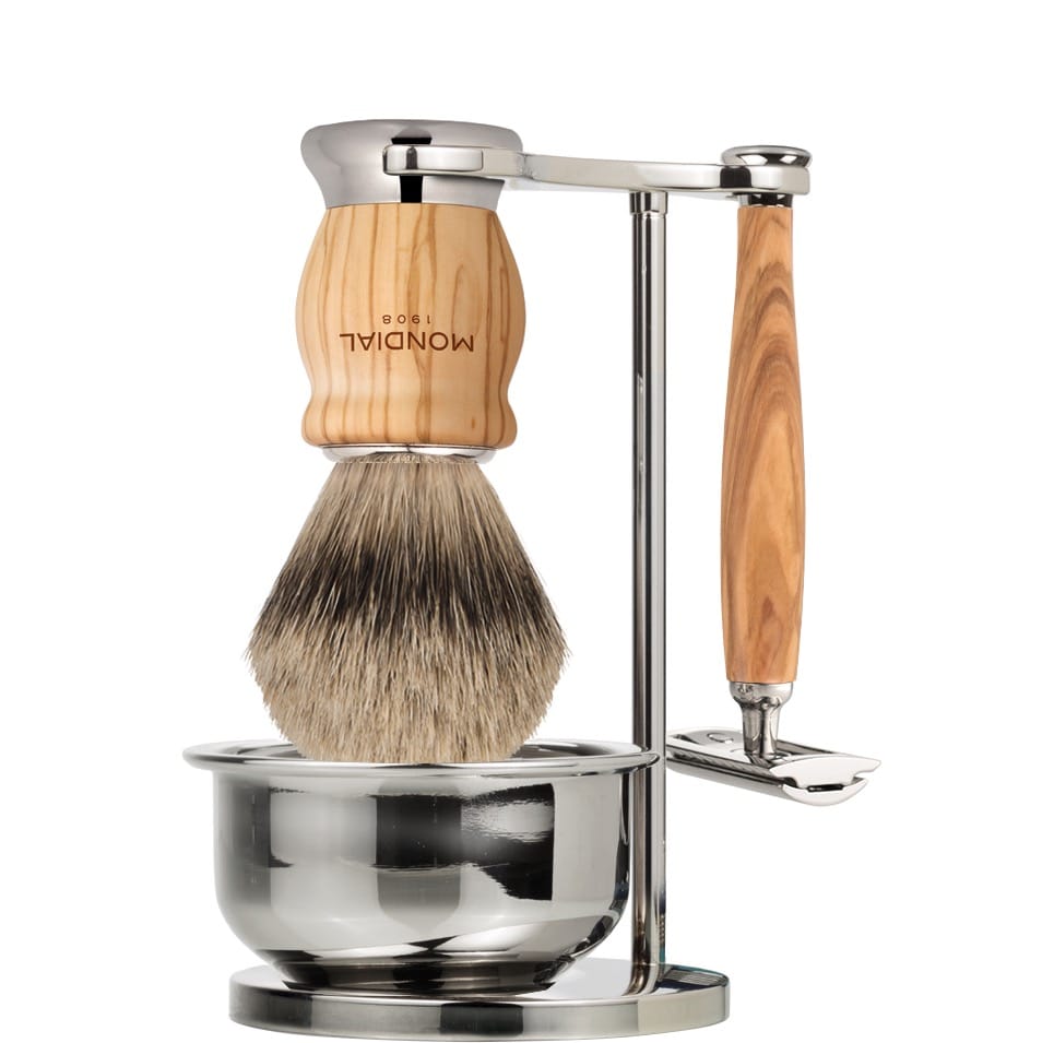 Scheerset & Bowl Oliver Safety razor - Dassenhaar - Olijf