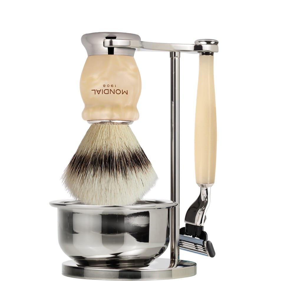 Scheerset & Bowl Hamilton Mach3 - Silvertip Fibre - Ivory Pearl