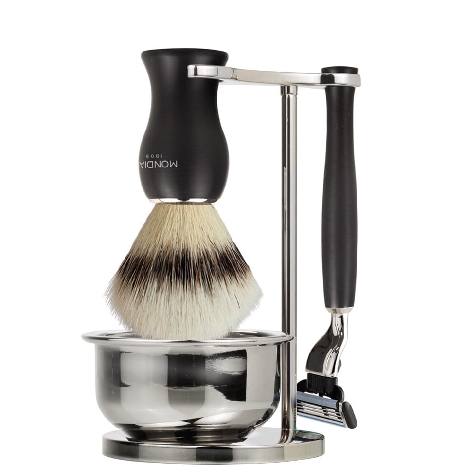 Scheerset & Bowl Panther Mach3 - Silvertip Fibre - Mat-Zwart