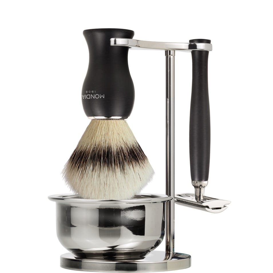 Scheerset & Bowl Panther Safety Razor - Silvertip Fibre - Mat-Zwart