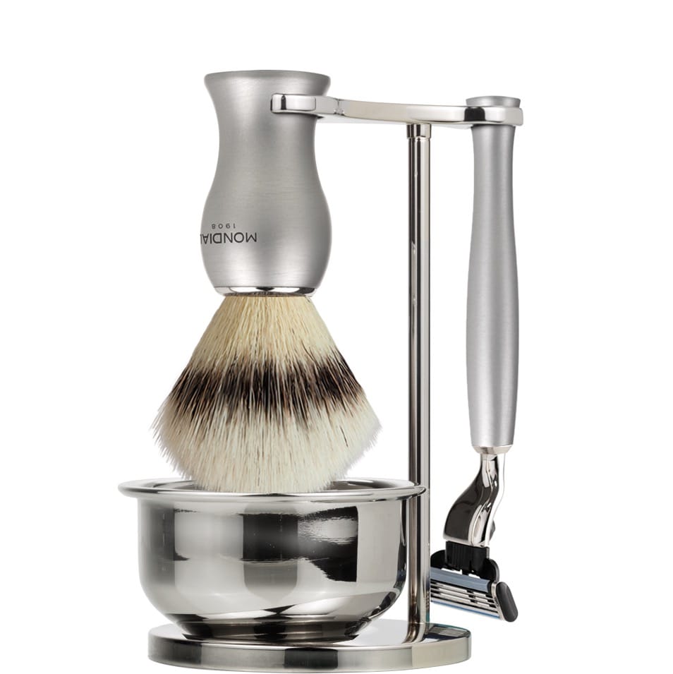 Scheerset & Bowl Titan Mach3 - Silvertip Fibre - Satin