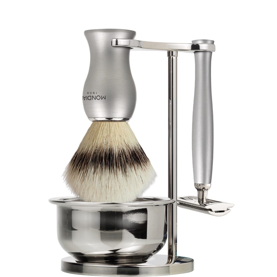 Scheerset & Bowl Titan Saftey Razor - Silvertip Fibre - Satin