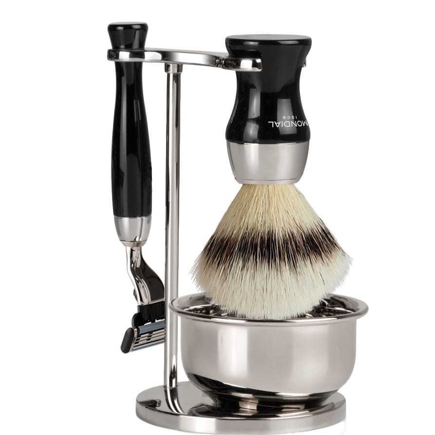 Scheerset & Bowl Heritage Mach3 - Silvertip Fibre - Zwart