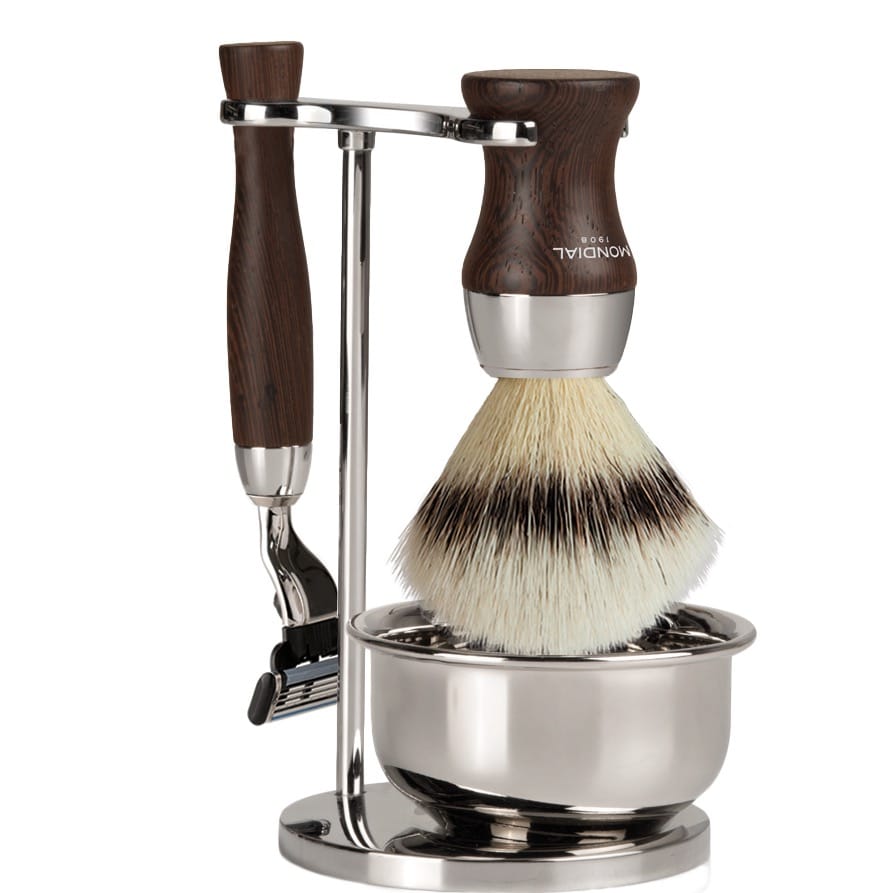 Scheerset & Bowl Heritage Mach3 - Silvertip Fibre - Wengé