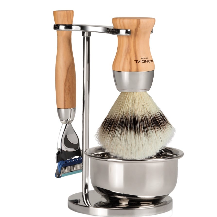 Scheerset & Bowl Heritage Fusion - Silvertip Fibre - Olijfhout