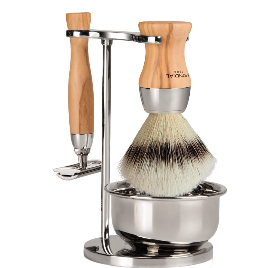 Scheerset & Bowl Heritage Safety Razor - Silvertip Fibre - Olijfhout