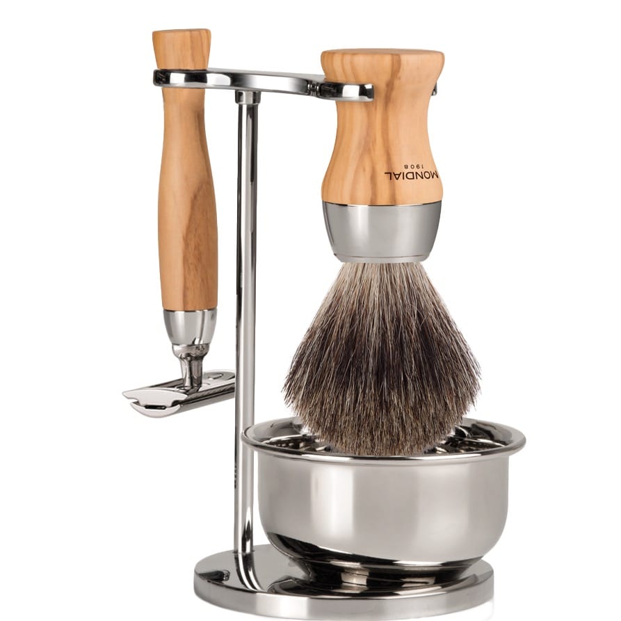 Scheerset & Bowl Heritage Safety Razor - Dassenhaar - Olijfhout