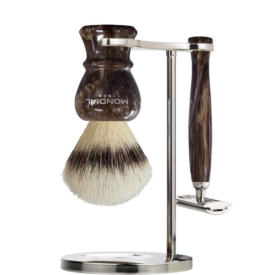 Scheerset Rexton Safety Razor - Silvertip Fibre - Brown Marble