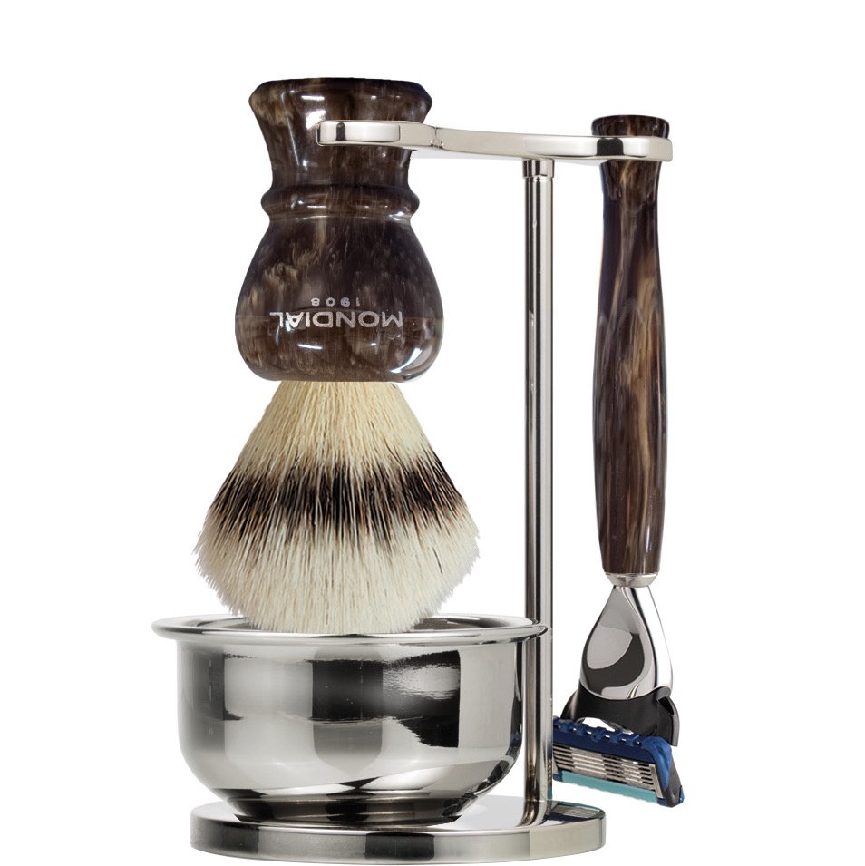 Scheerset & Bowl Rexton Fusion - Silvertip Fibre - Brown Marble