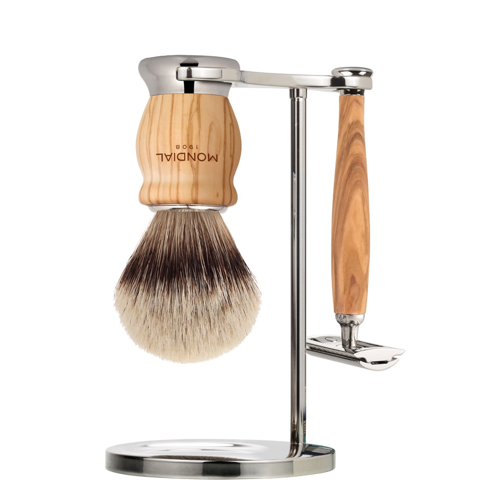 Scheerset 3dlg Oliver Safety Razor - Silvertip Dassenhaar - Olijf