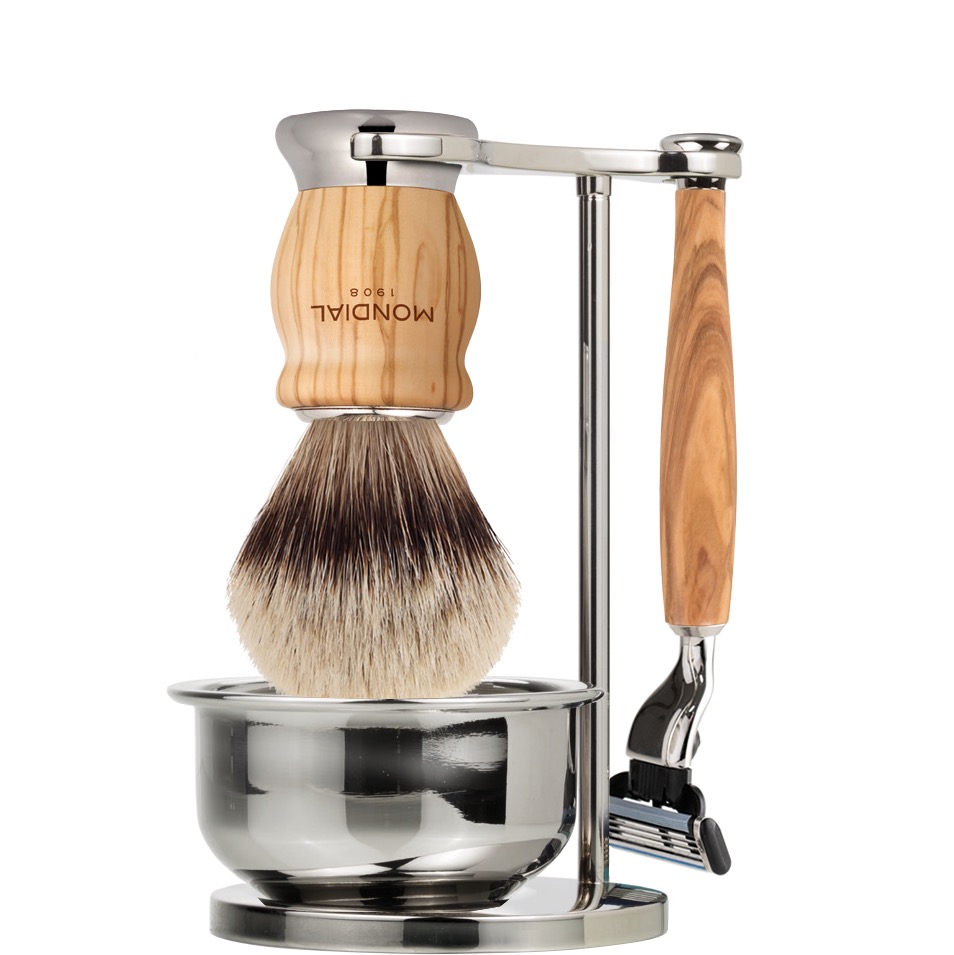 Scheerset & Bowl Oliver Mach3 - Silvertip Dassenhaar - Olijf
