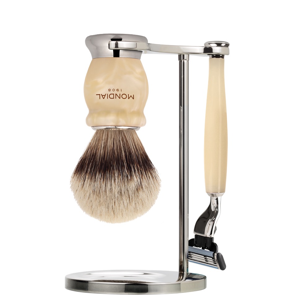 Scheerset Hamilton Scheermes Mach3 - Silvertip Dassenhaar - Ivory Pearl