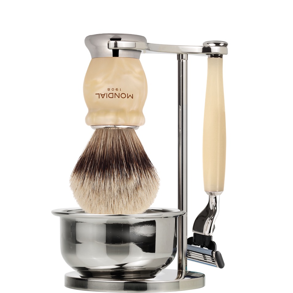 Scheerset & Bowl Hamilton Scheermes Mach3 - Silvertip Dassenhaar - Ivory Pearl
