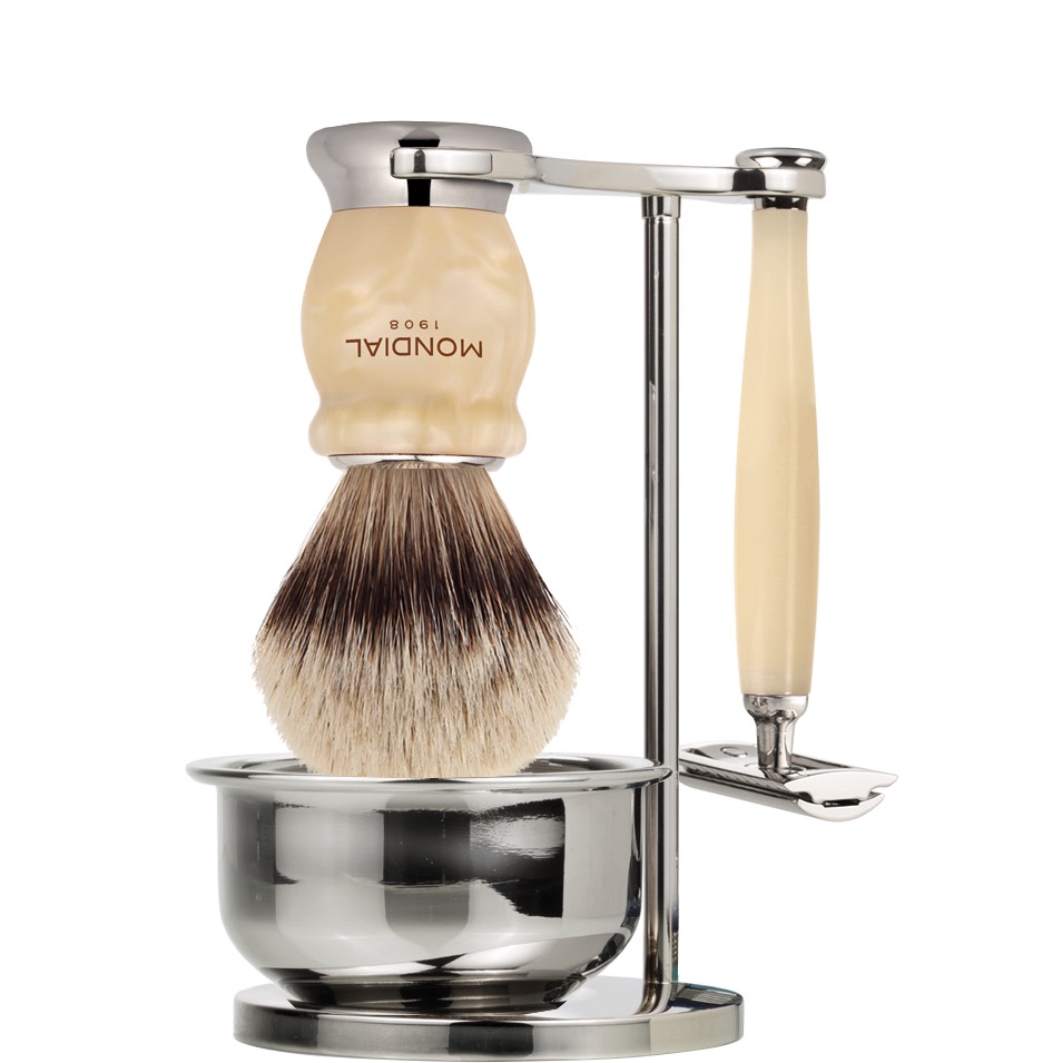 Scheerset & Bowl Hamilton Safety Razor - Silvertip Dassenhaar - Ivory Pearl