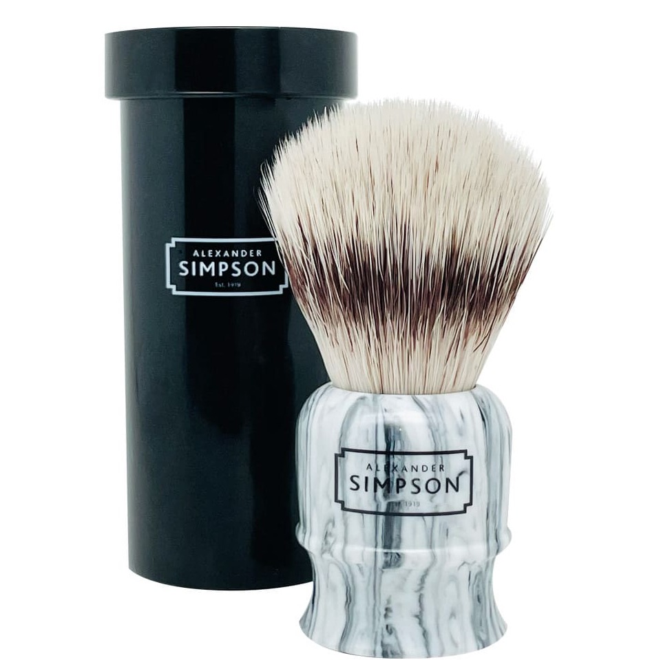 Scheerkwast met bewaarkoker Travel Silvertip Fibre - Italian Marble