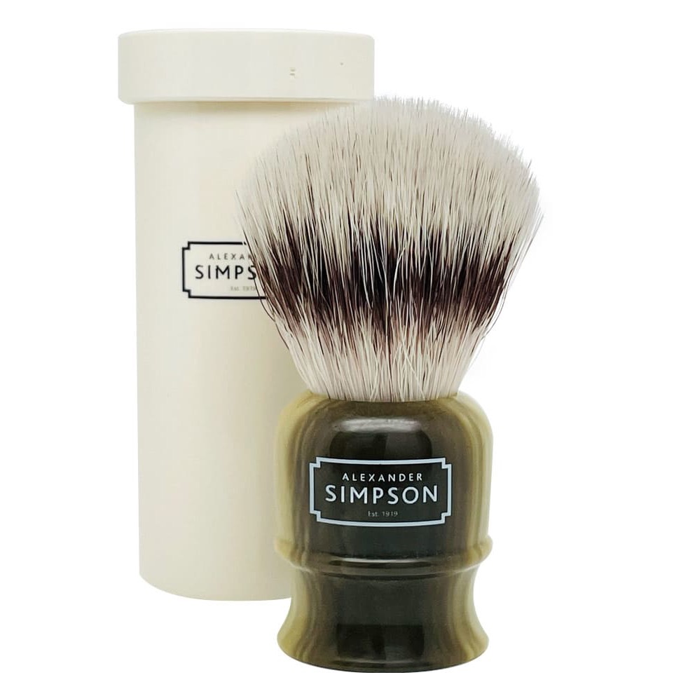 Scheerkwast met bewaarkoker Travel Silvertip Fibre - Highbury Faux Horn