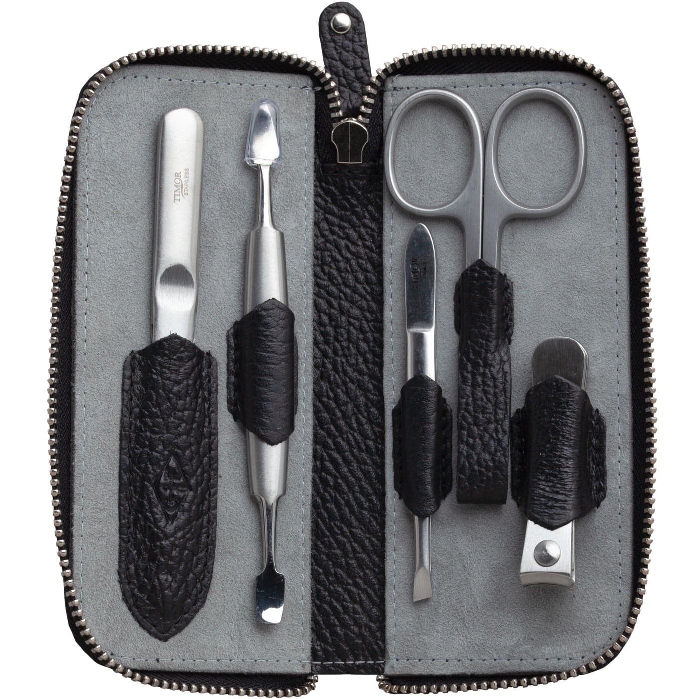 Manicureset 5-delig - zwart rundleder