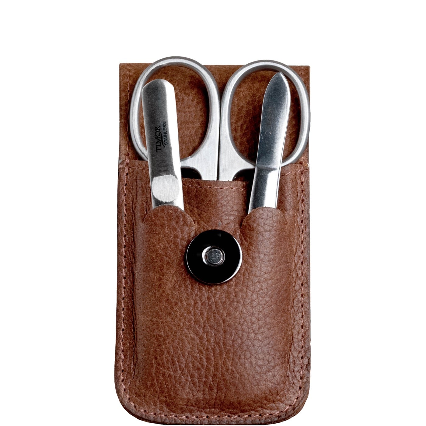 Manicureset 3-delig - rustiek bruin leder