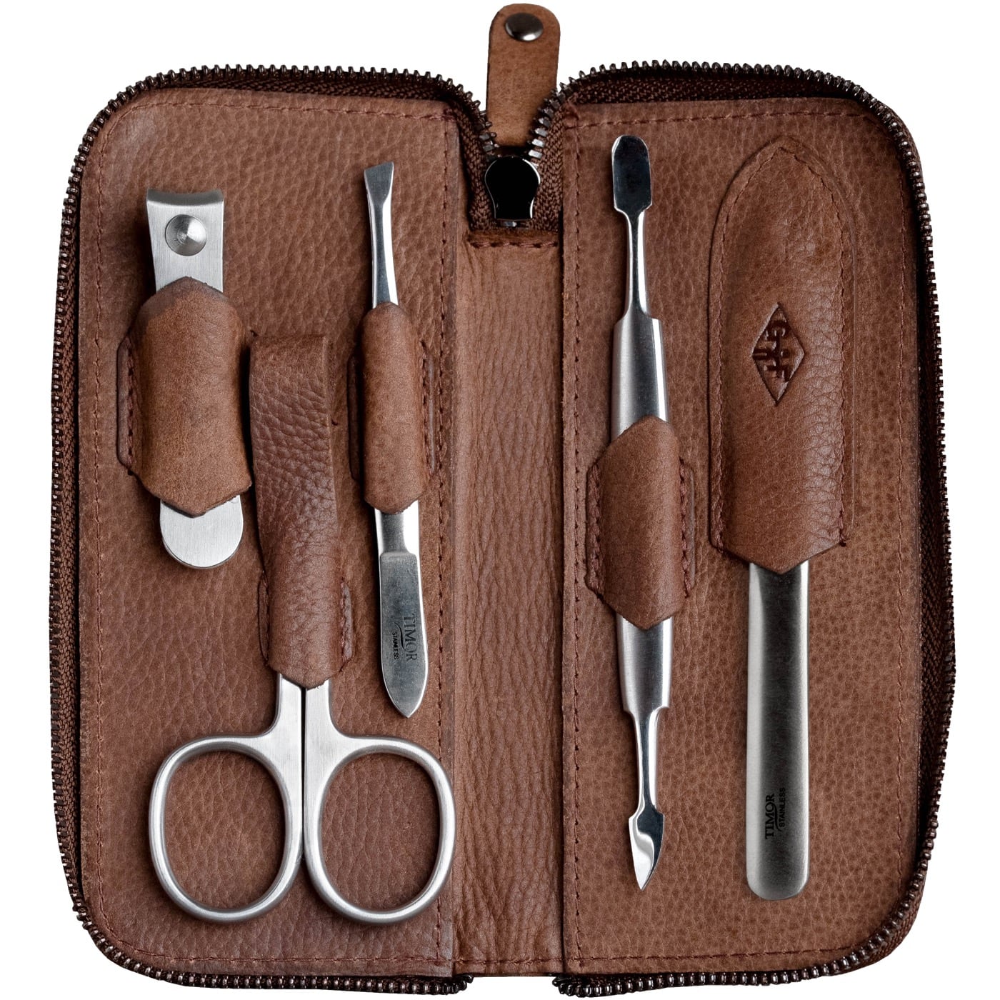 Manicureset 5-delig - rustiek bruin leder