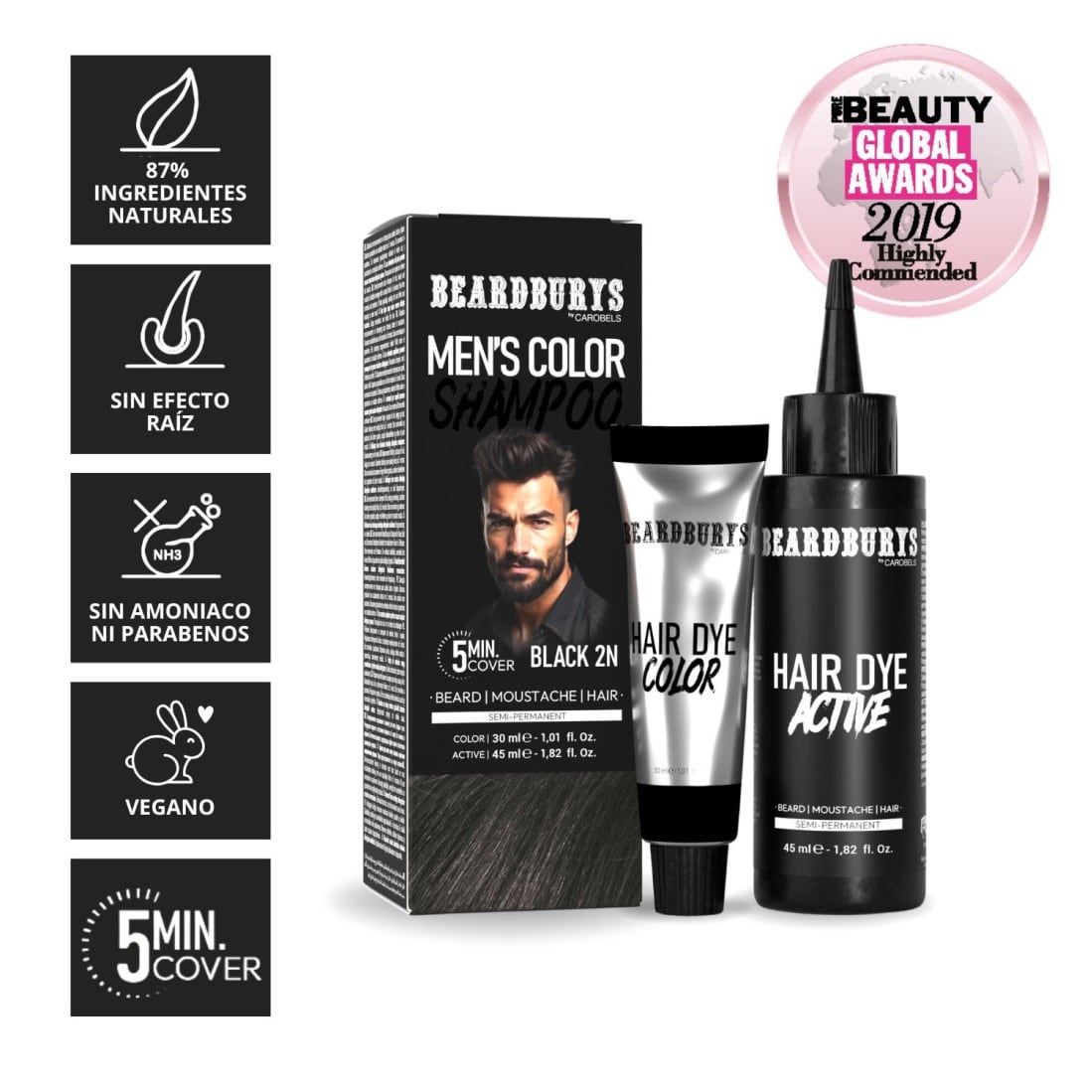 Kleurshampoo 2N - Zwart - voor haar, baard en snor